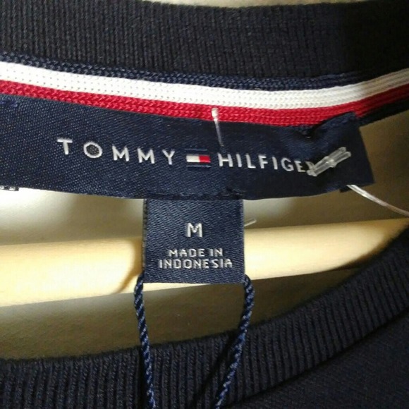 Tommy Hilfiger Crew Neck Graphic Tee Shirt Size M Navy Blue White - Picture 6 of 8